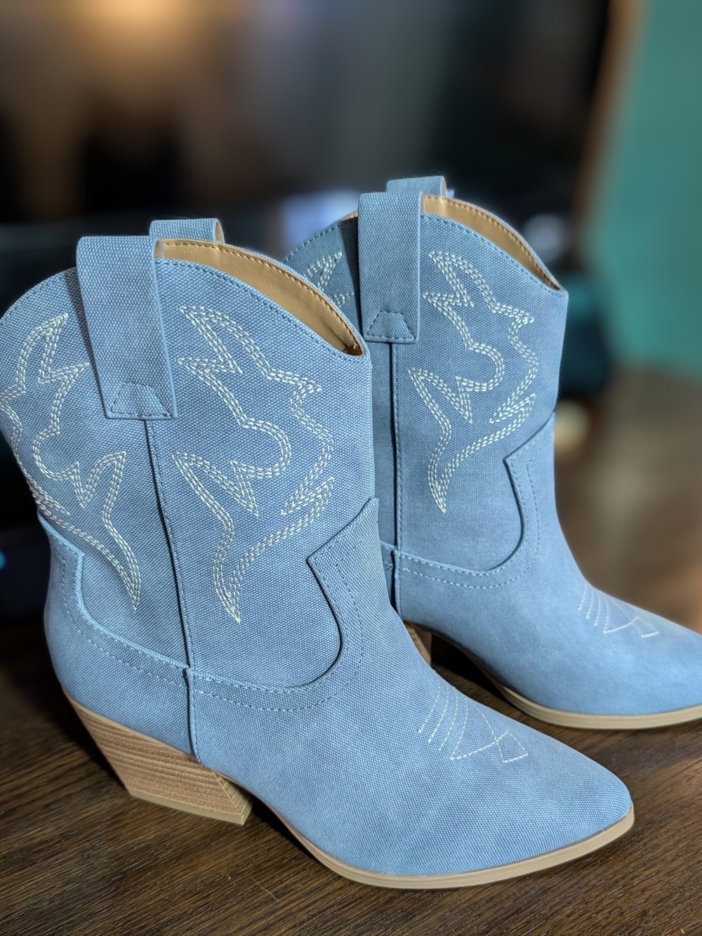 NWOT Soda Light Blue Suede Western Ankle Boots